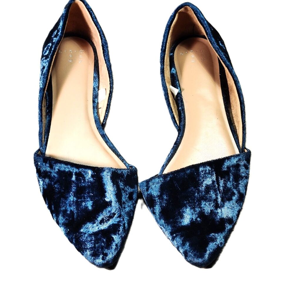 A New Day a.n.a Blue Crushed Velvet D'Orsay Pointed Toe Flats Women's 6.5